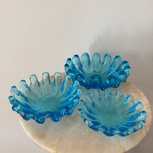 Vintage blue glass nesting bowls ash trays trinket bowls